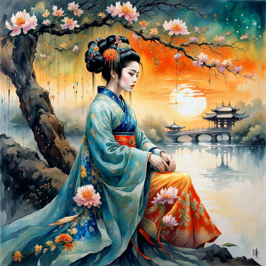 Ethereal Geisha in Celestial Dreamscapes