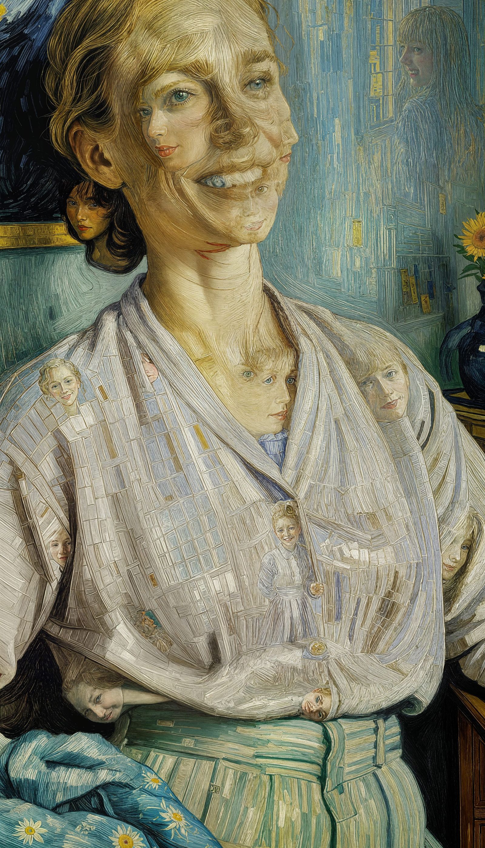 Impressionistic Portrait of Smiling Woman in Bedroom