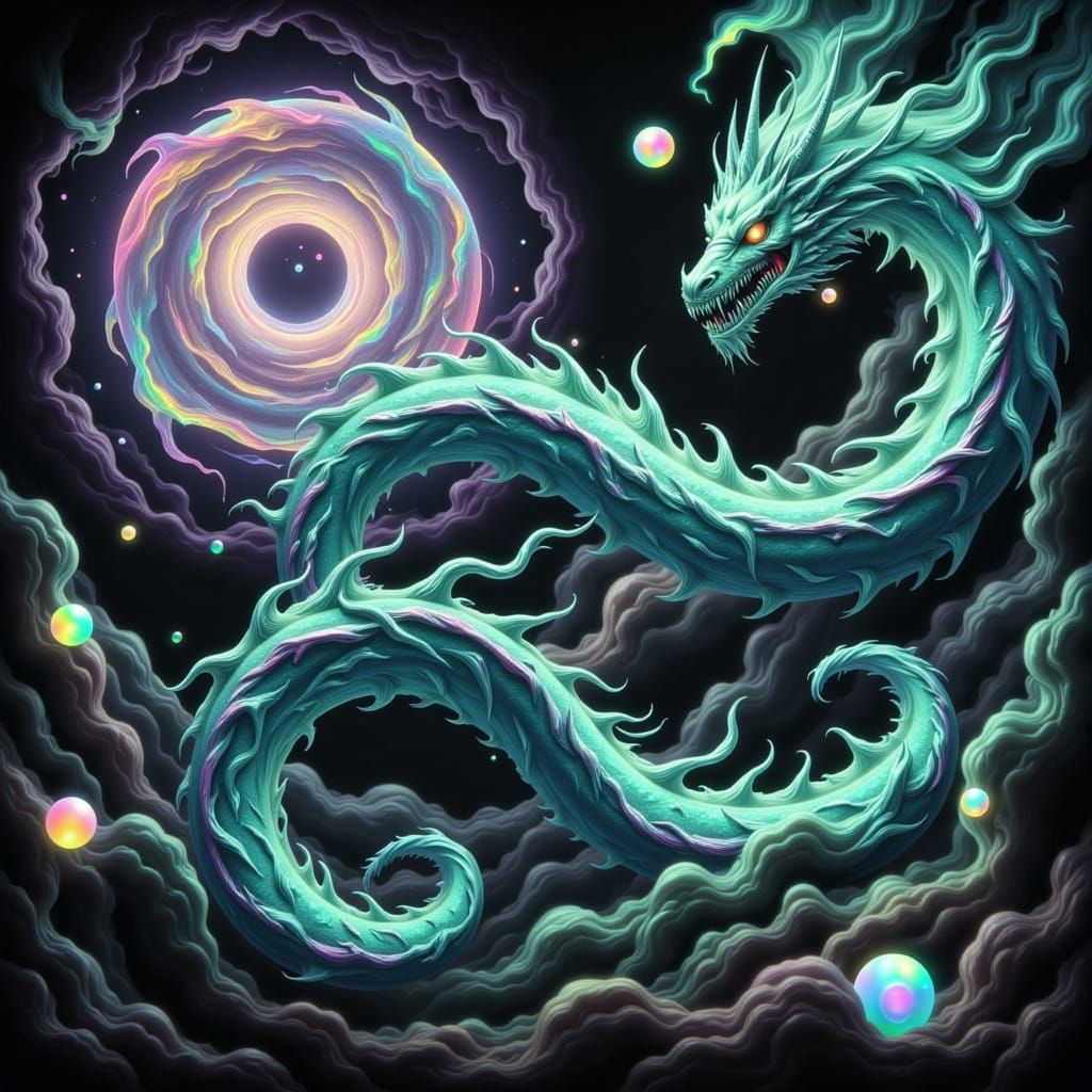 Ethereal Space Dragon Illuminated by Celestial Bodies in Neo...