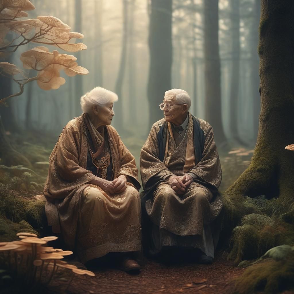 Ethereal Fantasy Grandparents in Misty Forest