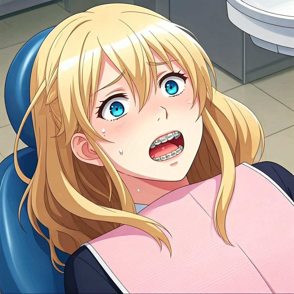 Terrified Schoolgirl with Braces in Manga Style