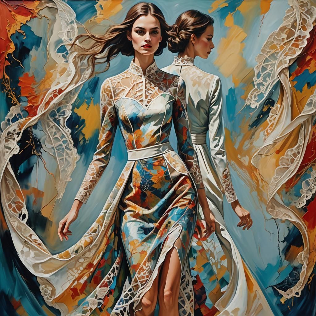 Surreal Catwalk Model in Expressionist Oil Painting Style