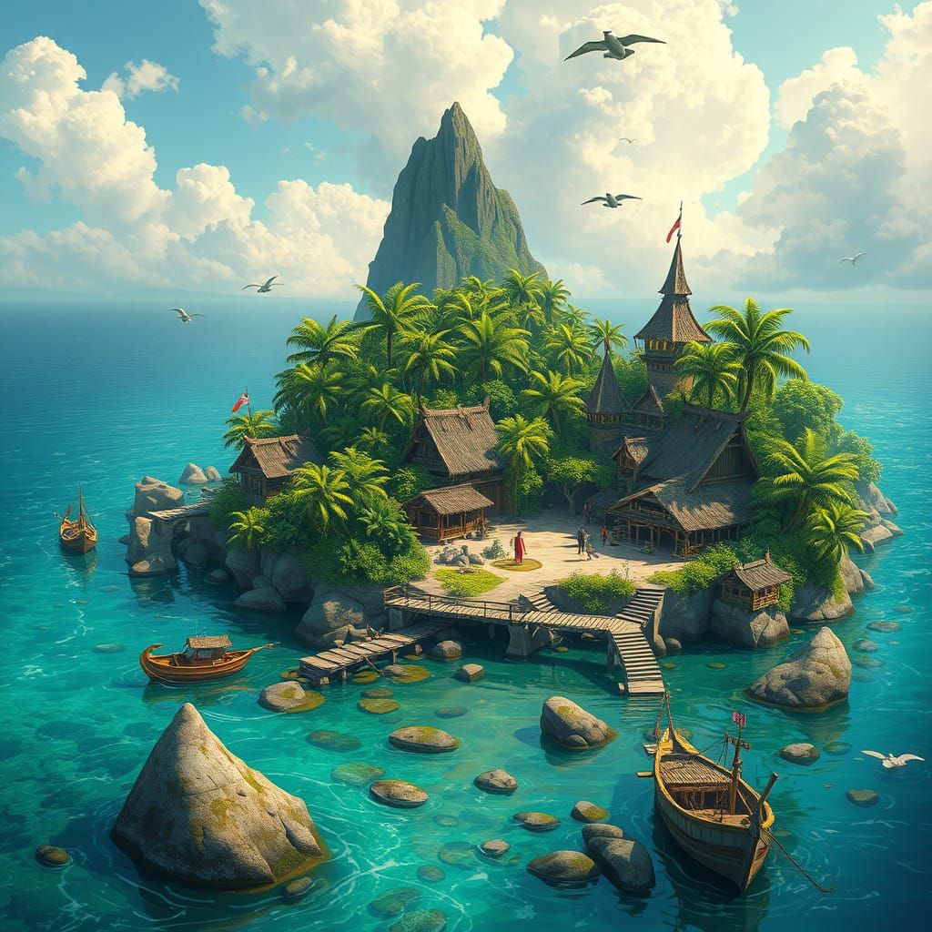 Serene Argonian Village on Tropical Island Paradise