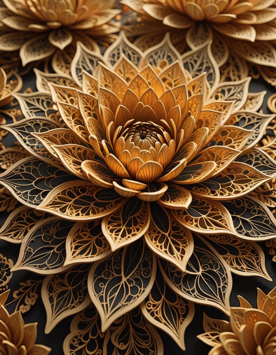 Delicate Fractal Flower in Warm, Golden Hues