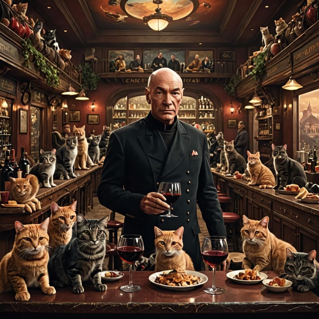 Captain Picard's French Cafe with Cats and Wine