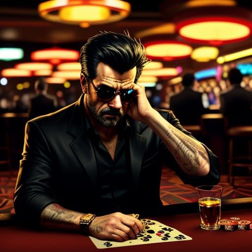 Drunk Man at Casino in Neo-Noir Style