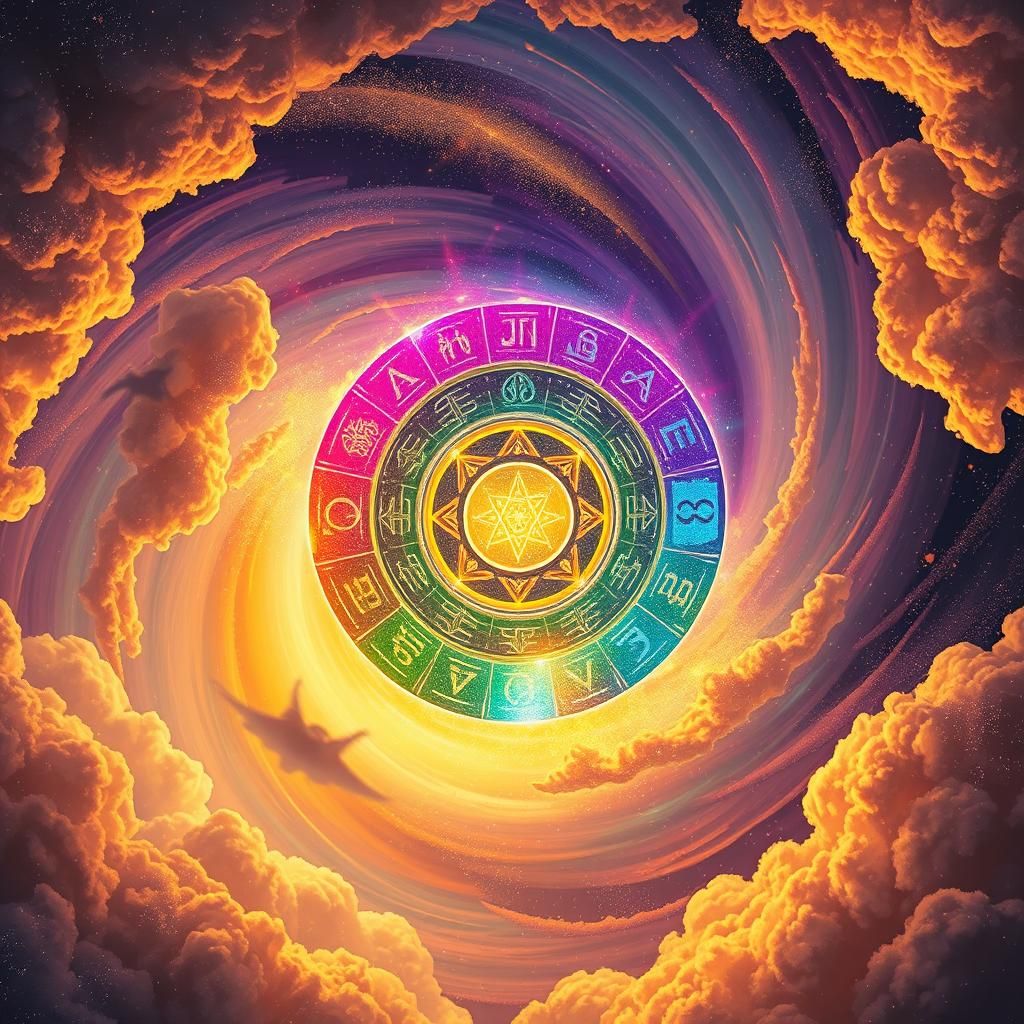 Iridescent Magic Portal in a Celestial Vortex