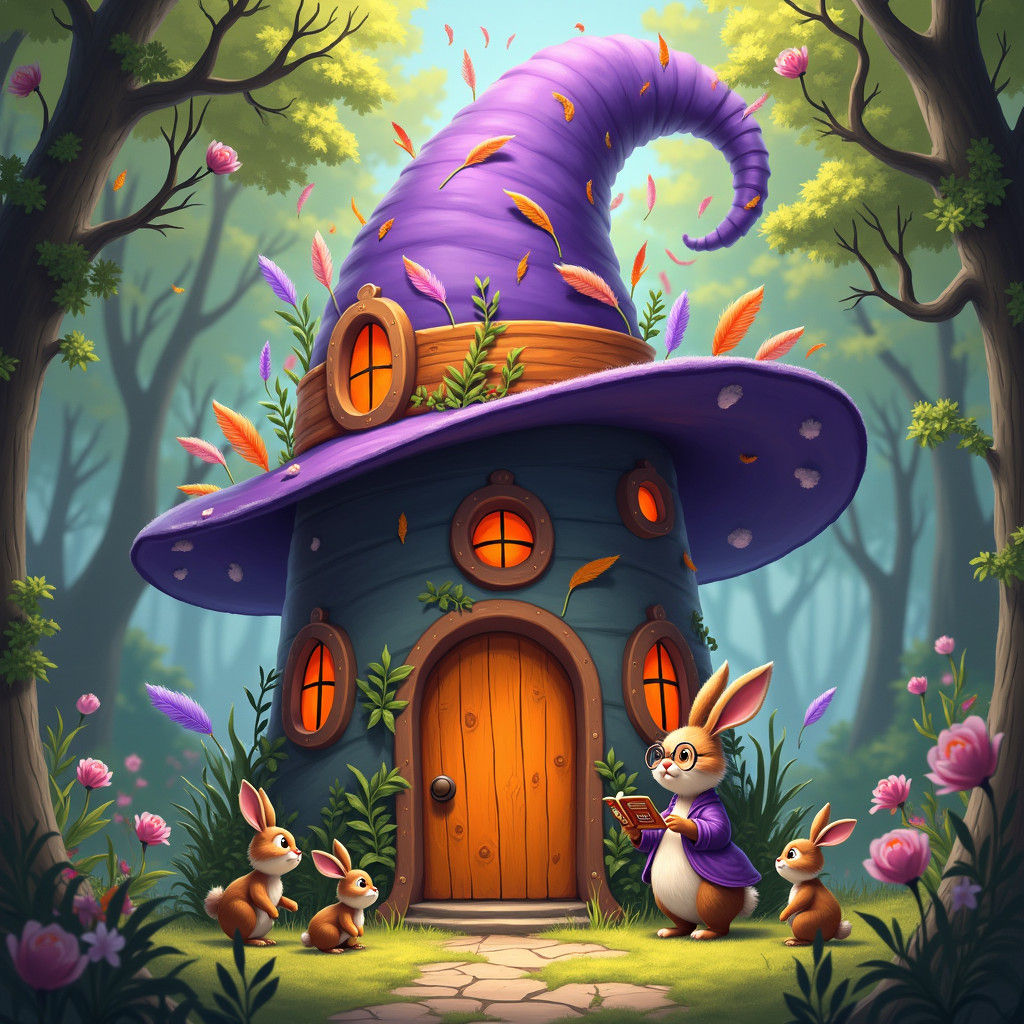 Majestic Hat-House in Forest, Fantasy Concept Art