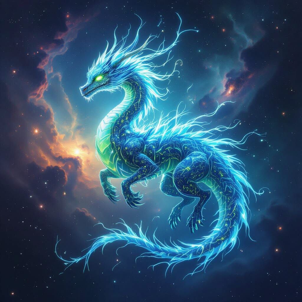Bioluminescent Star Dragon in Cosmic Void