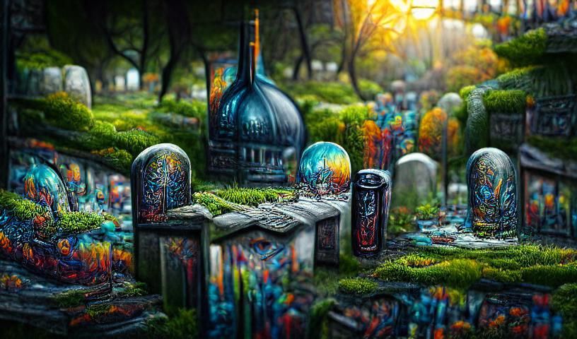 Dark Fantasy Cemetery in Vivid Colors