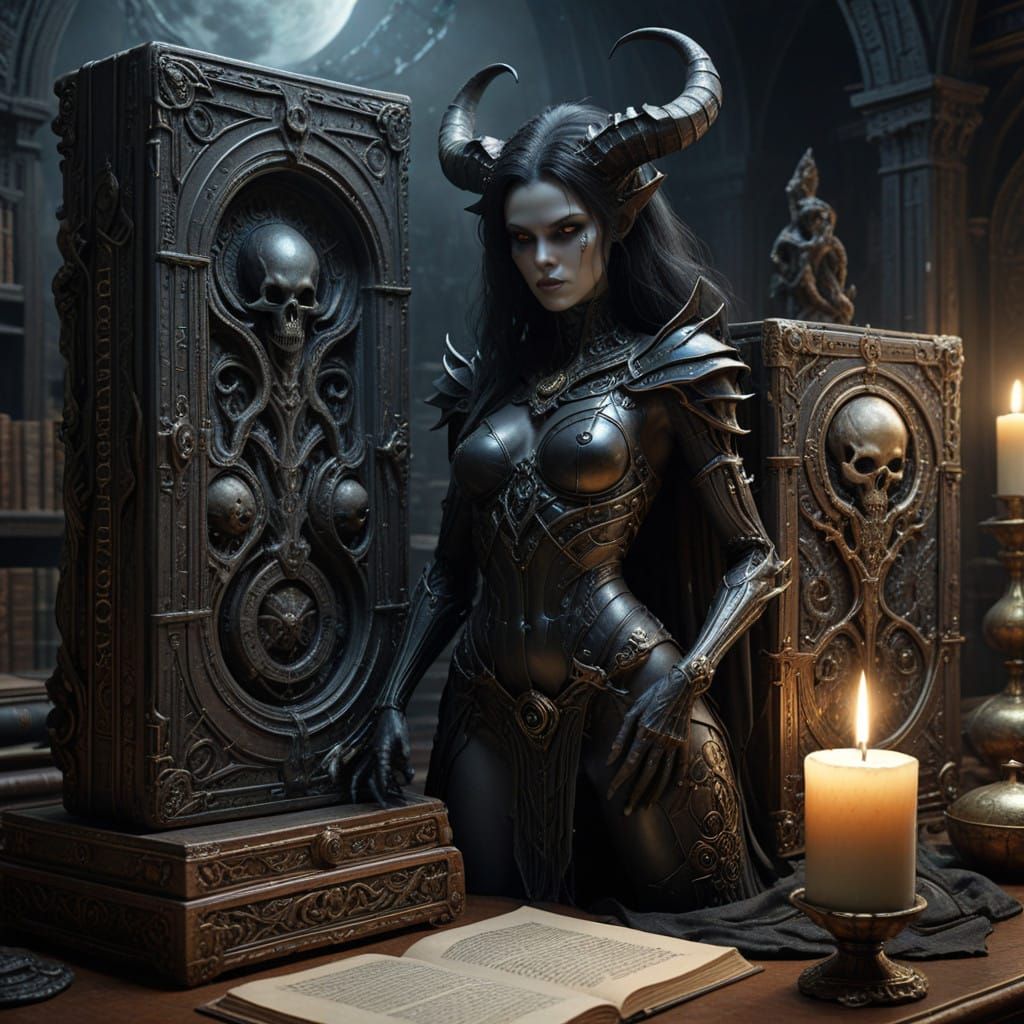 Supersized Sorceress Studies Ancient Tomes in Mystical Study