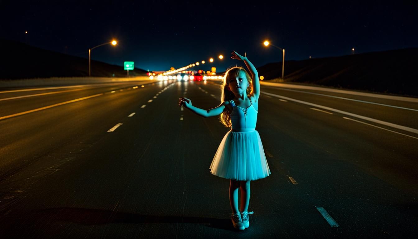Abstract Headlights on Highway at Night
