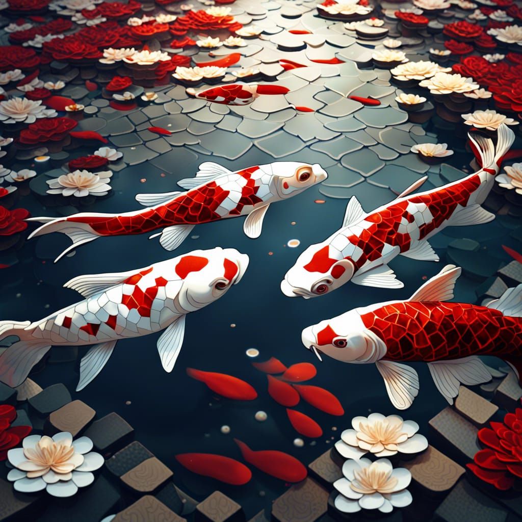 Mosaic Koi Fish Pond: Detailed Matte Painting