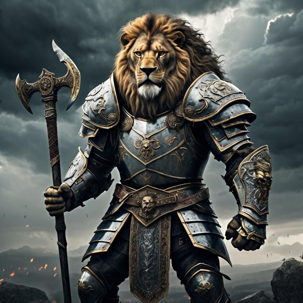 Epic Lion Warrior in Medieval Armor