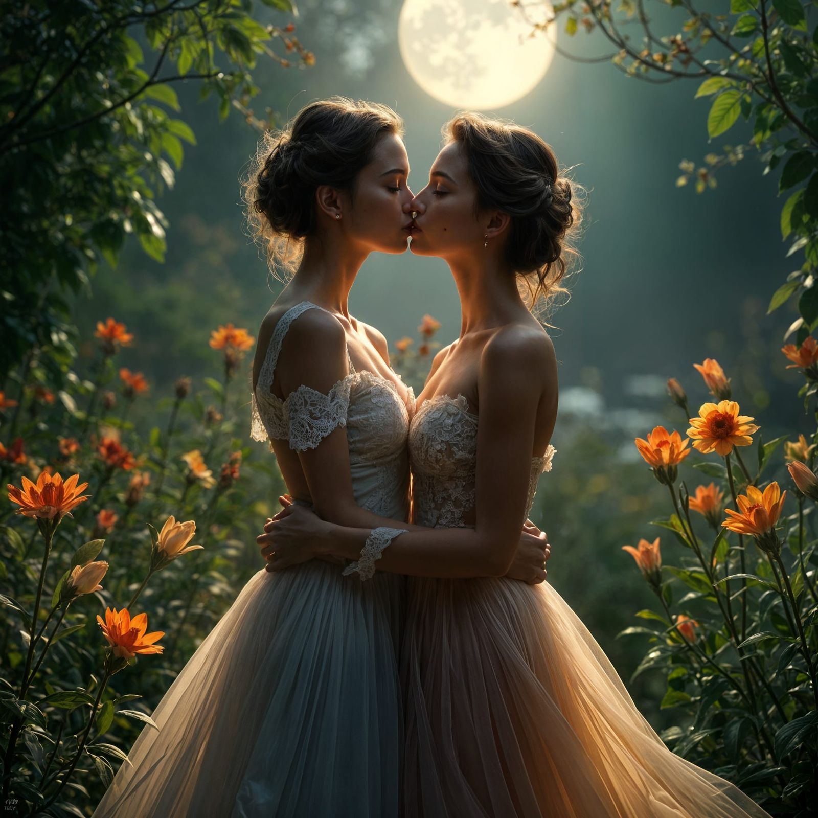 Tender Moment in a Midnight Garden