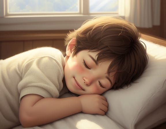 Wholesome Child Sleeping Soundly in Warm Sunlight