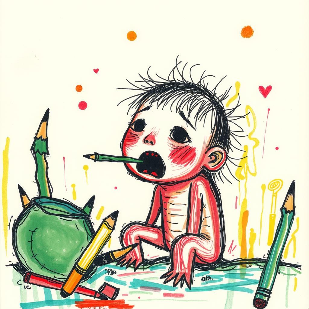 Childlike Drawing of Hunger in Expressive Style