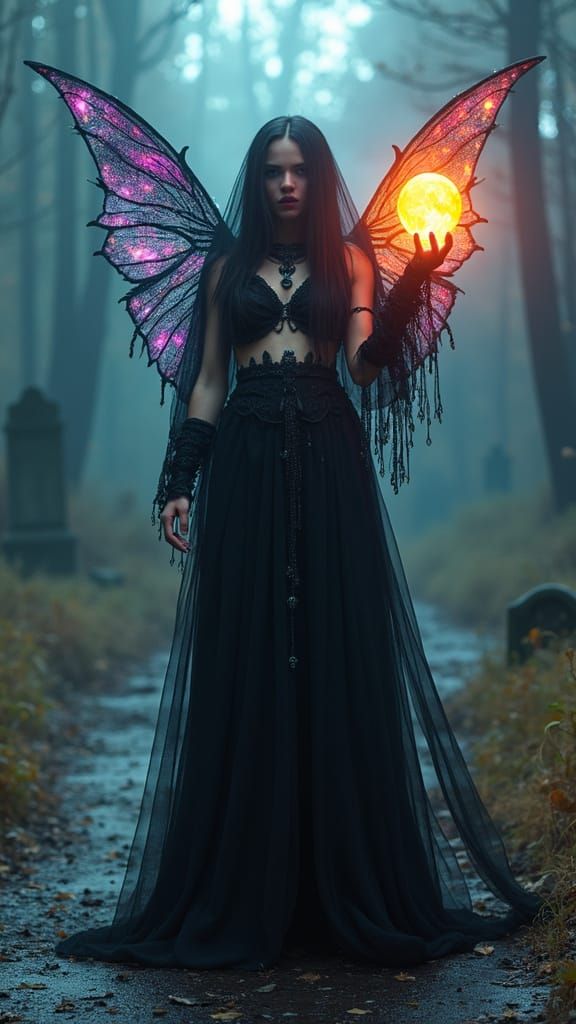 Glamorous Fallen Angel Goddess in Haunting Runway Setting