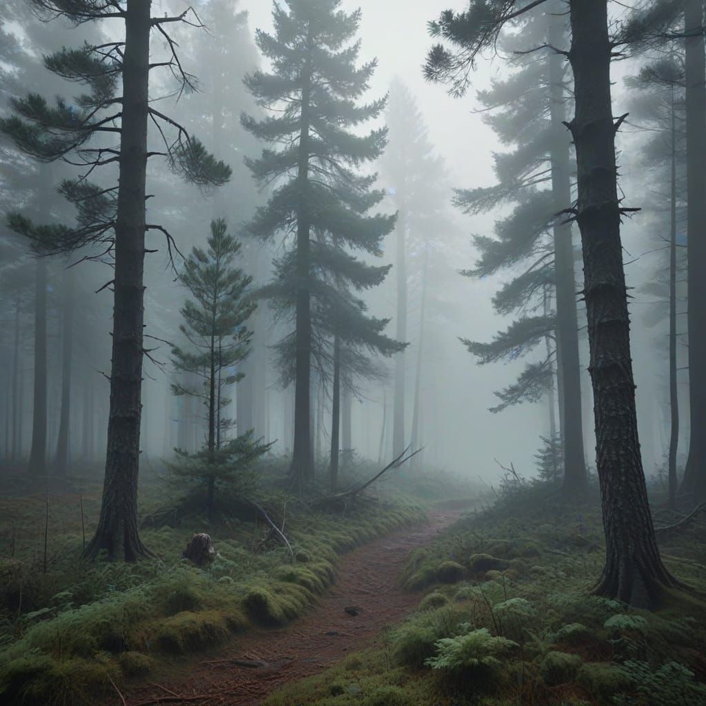 Misty Pine Forest Clearing in Cinematic Style