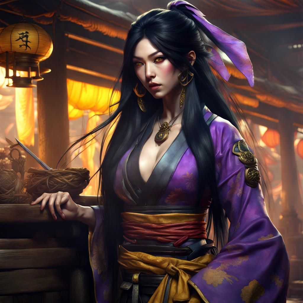 Beautiful Japanese Pirate Woman in Dark Fantasy Style