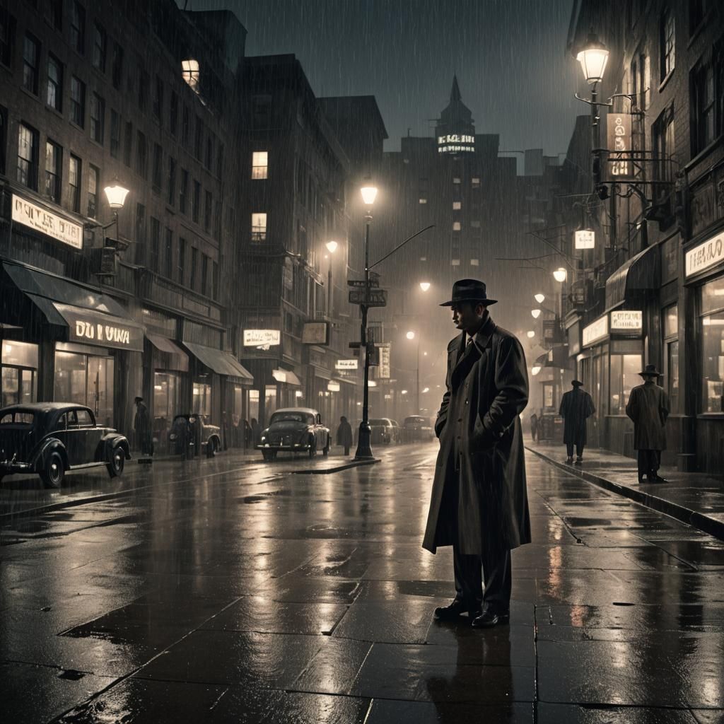 Noir Detective in Rain, Film Noir Style