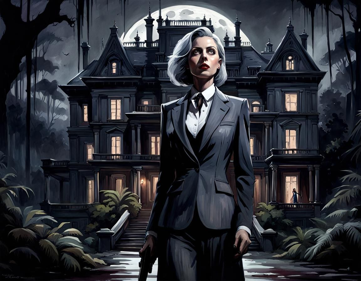 Gothic Horror: Woman with Shotgun in Watercolour