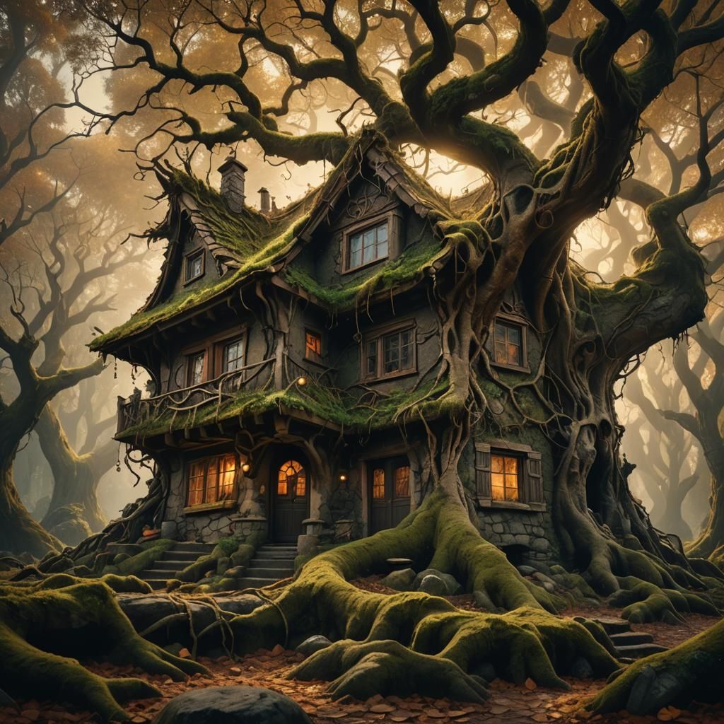 Mystical Black Forest House in Fantasy Concept Art