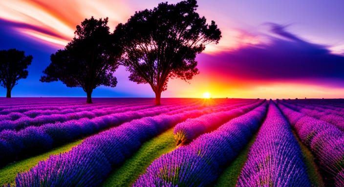 Hyperrealistic Lavender Sunset in HDR