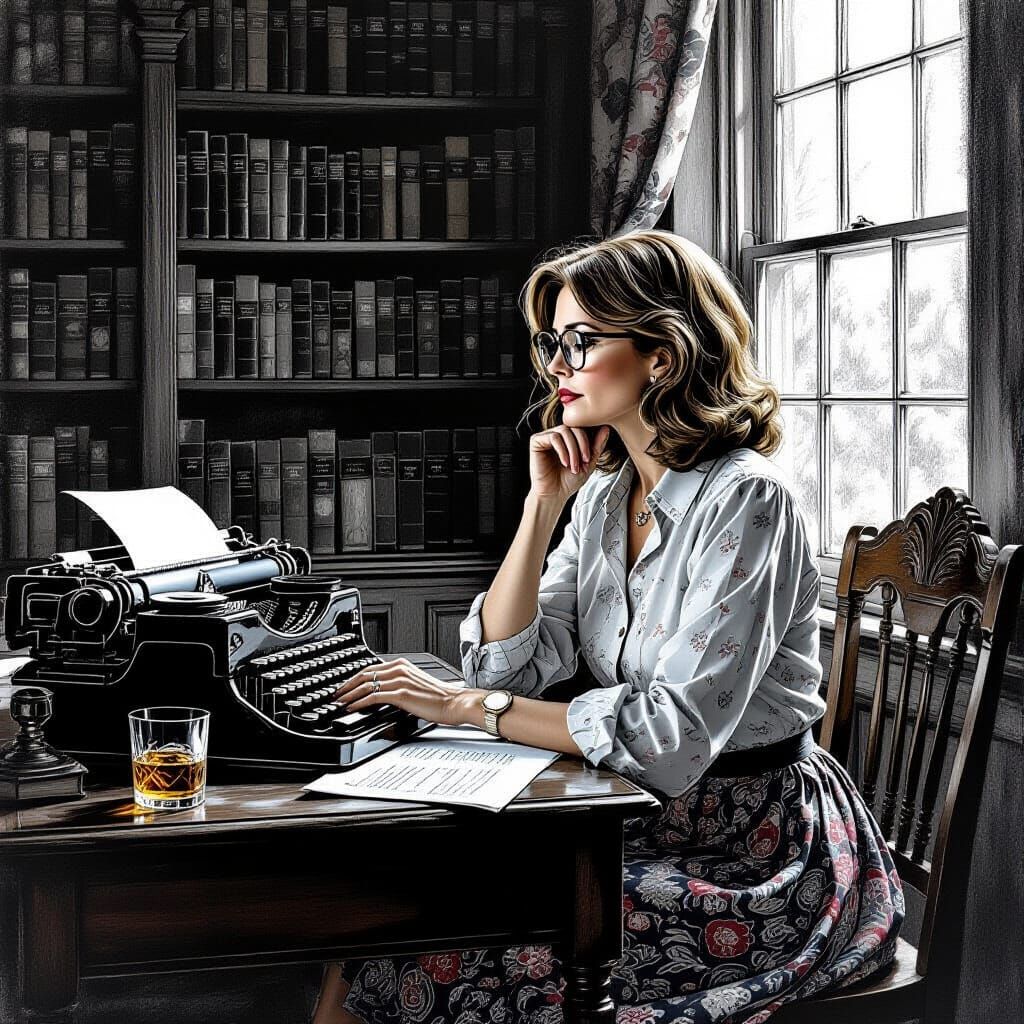 Woman at Antique Desk in Albrecht Durer Style