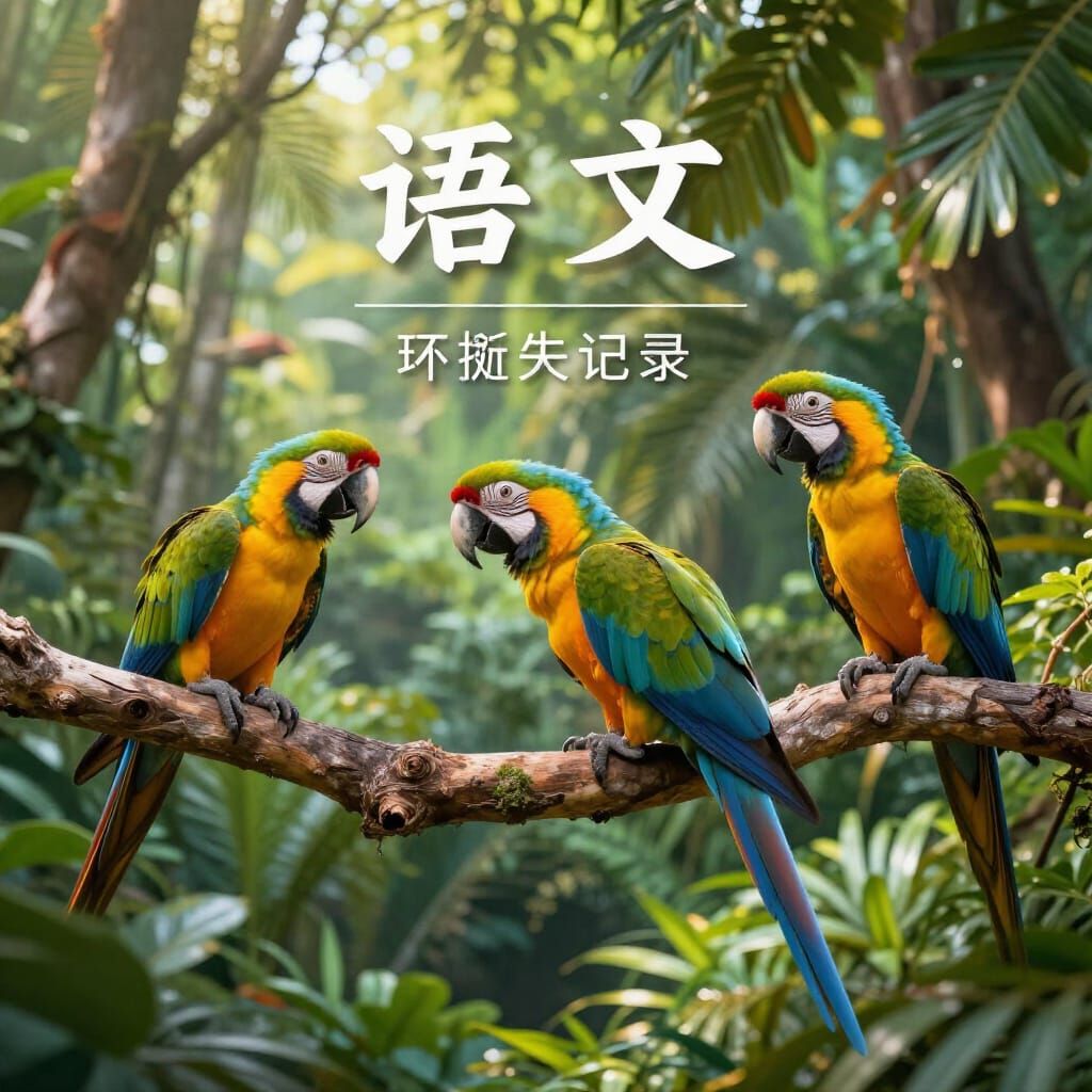 Vibrant Parrots in a Lush Jungle Scene