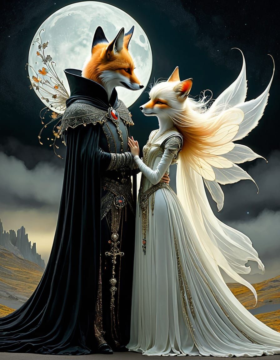Ethereal Fae Fox Royalty in Dreamlike Embrace