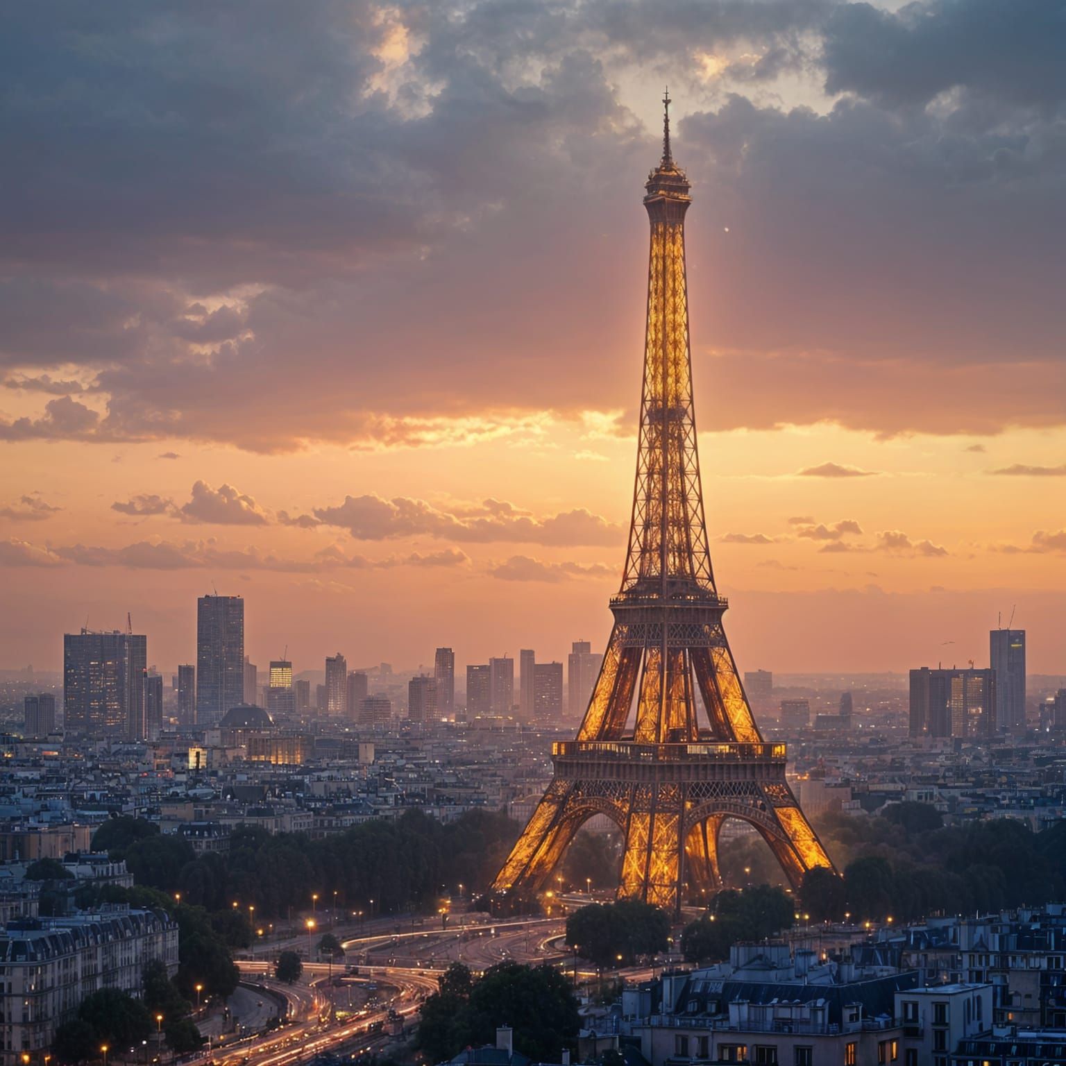 Eiffel Tower at Dusk: Paris, City of Lights