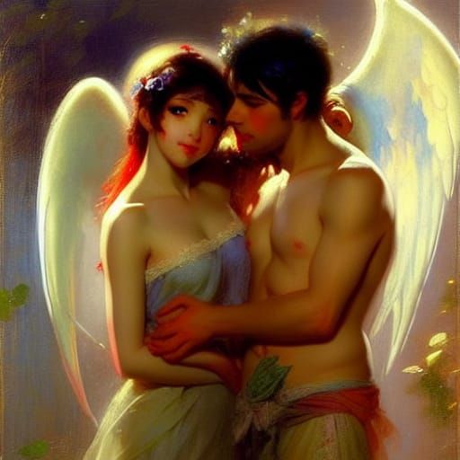 Anime Angel and Demon Couple in Daeni Style