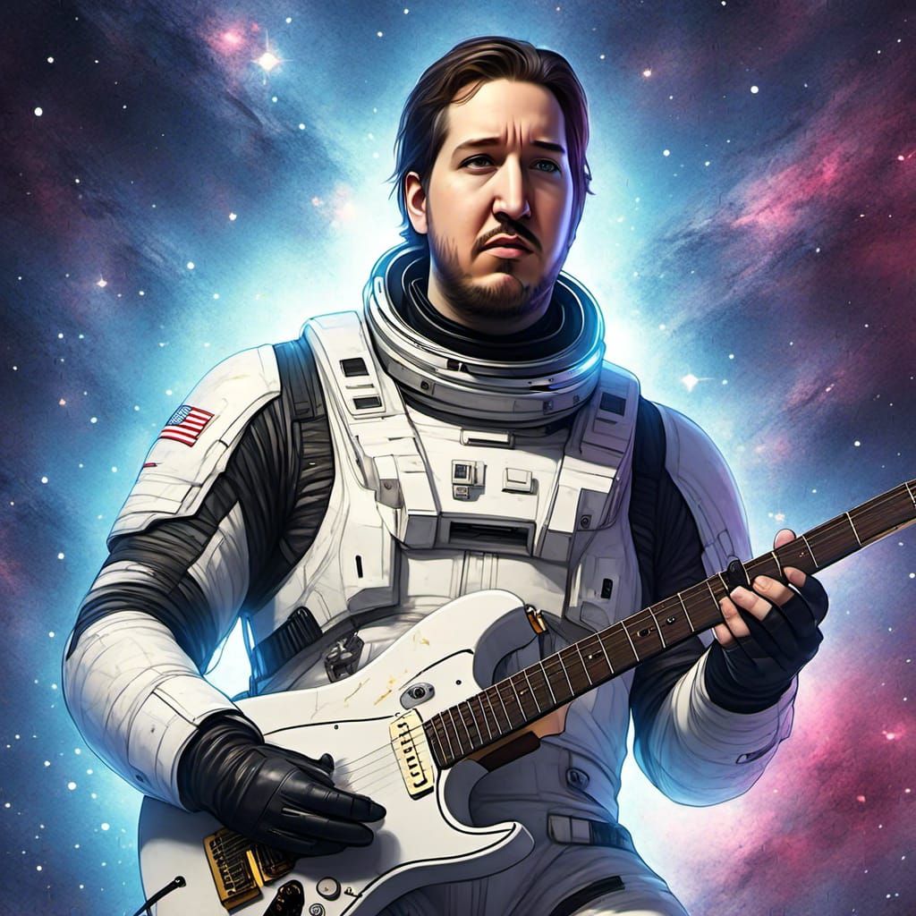 Astronaut Plays Guitar in Galaxy Nebula, Digital Art