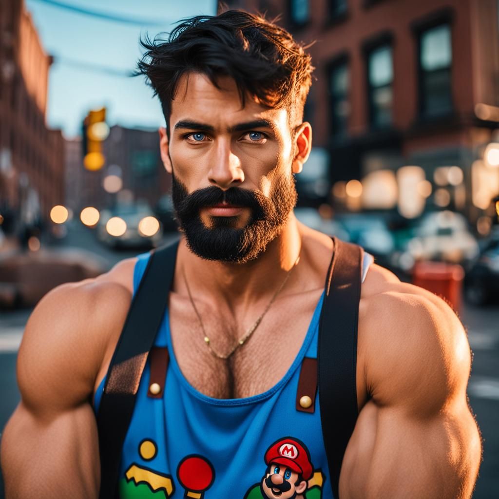 Super Mario Man in Brooklyn: Close-Up Portrait