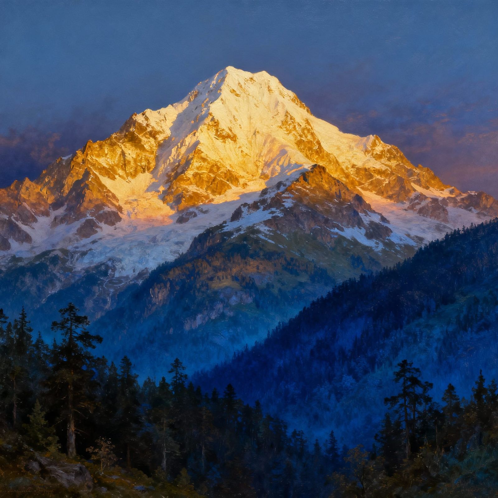 Majestic Mountain Landscape with Gold to Blue Gradient