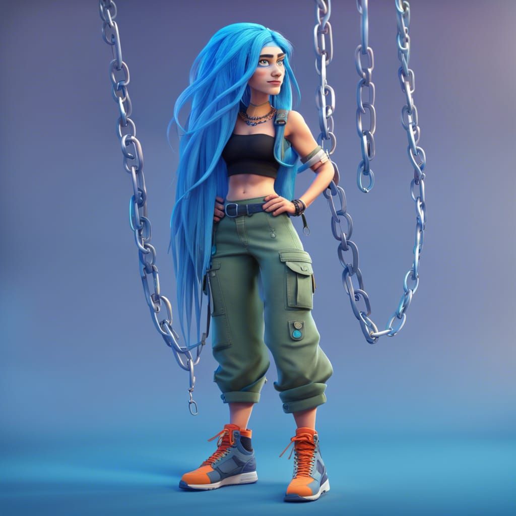 Woman with Blue Hair in 3D Digital Art