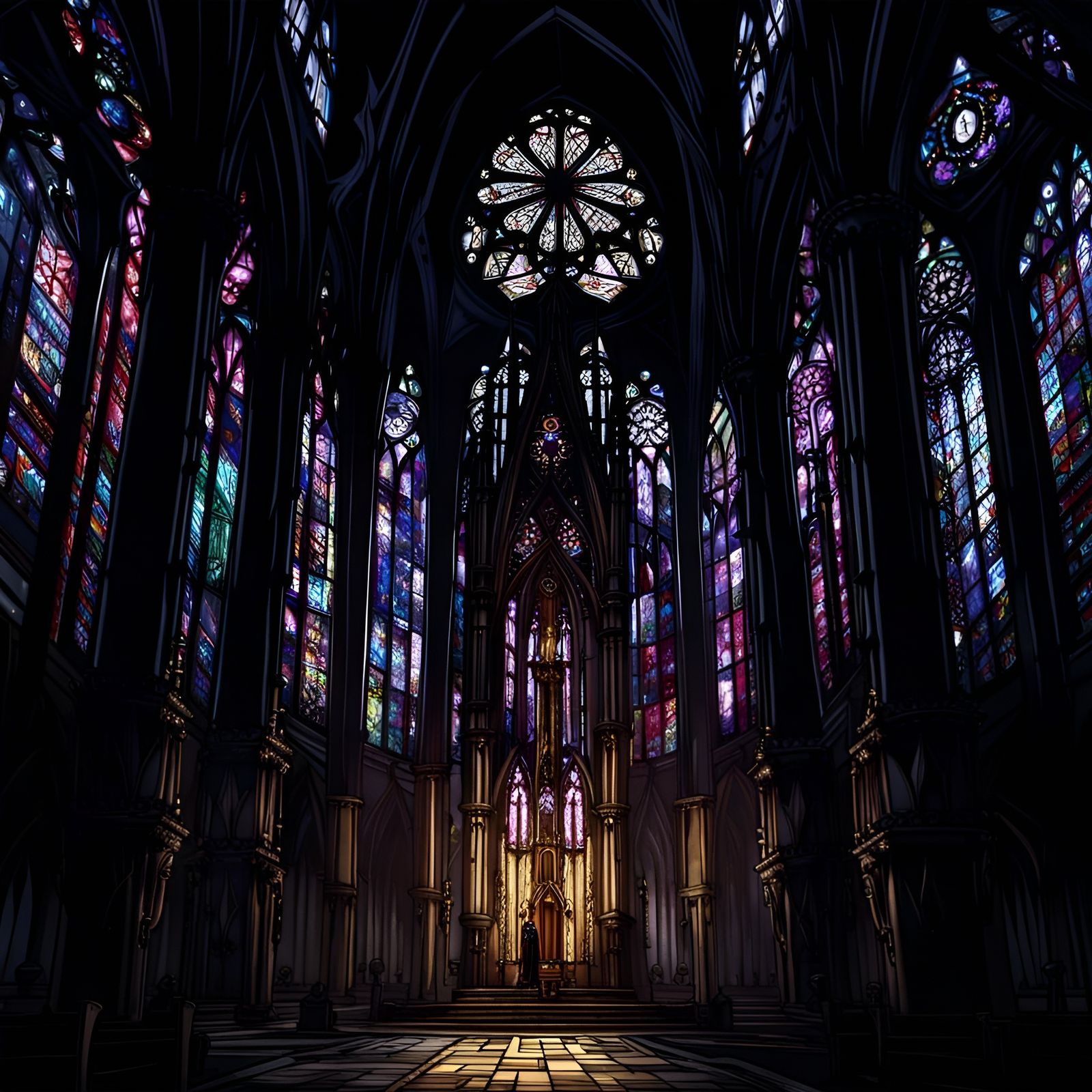 Eerie Gothic Cathedral in Anime Style