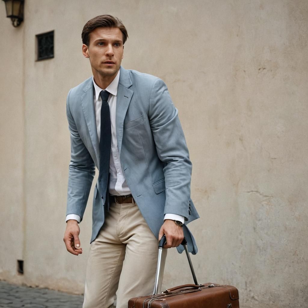 Photorealistic Portrait of Slavic Man in Blue Suit