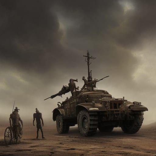 Apocalyptic Tank Scene in Oil Painting Style