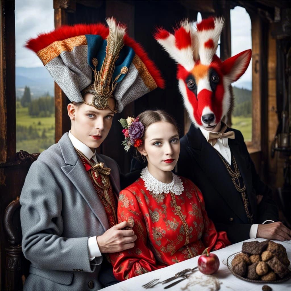 Surreal Restaurant Scene with Beautiful Aliens