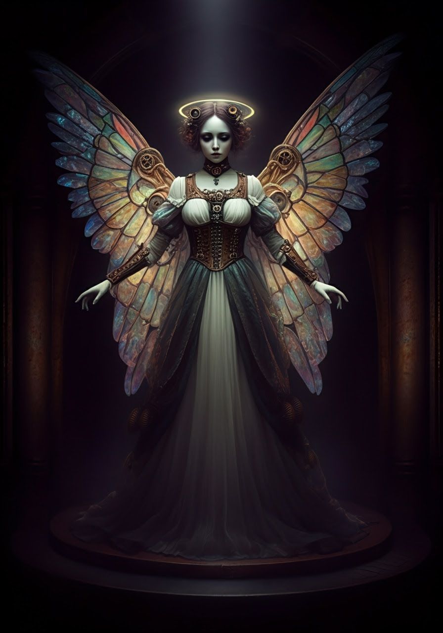 Fragile Angel Stained Glass Floral Gossamer Filigree Wings H...