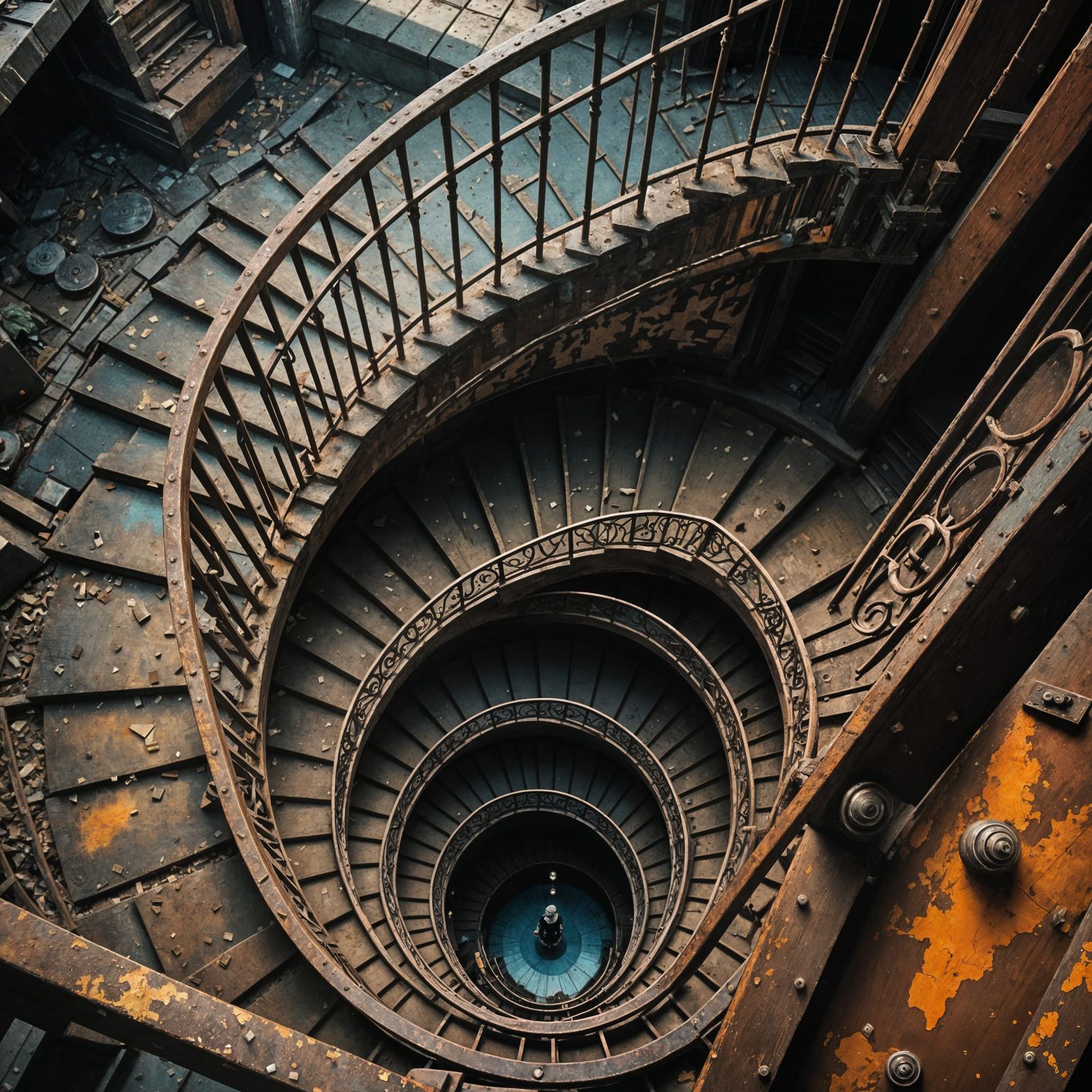 Vertigo Inducing Staircase in Hyperrealistic Style