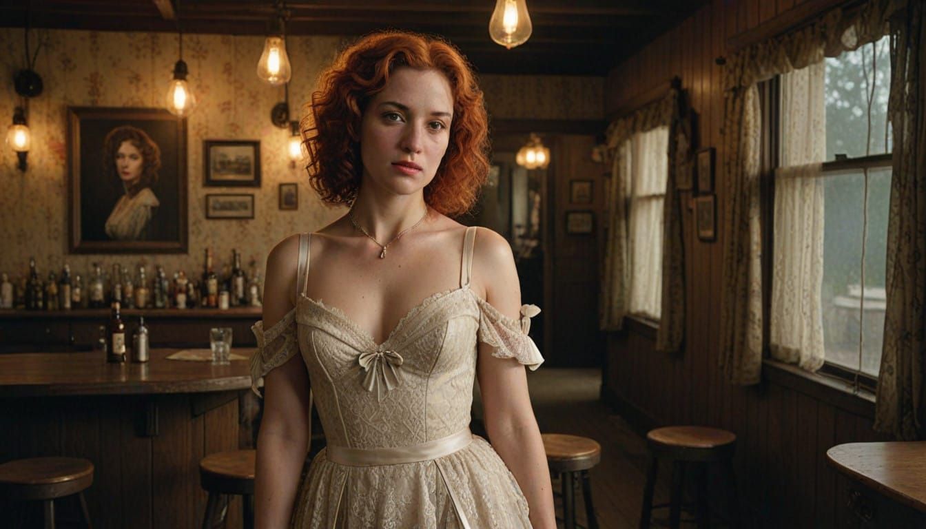Enigmatic Saloon Siren in Wild West Setting