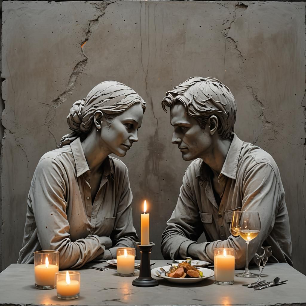 Romantic Candlelit Dinner in Concrete Art Style