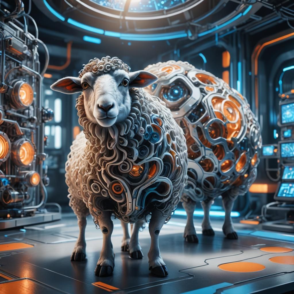 Dolly the Sheep in a Futuristic Lab