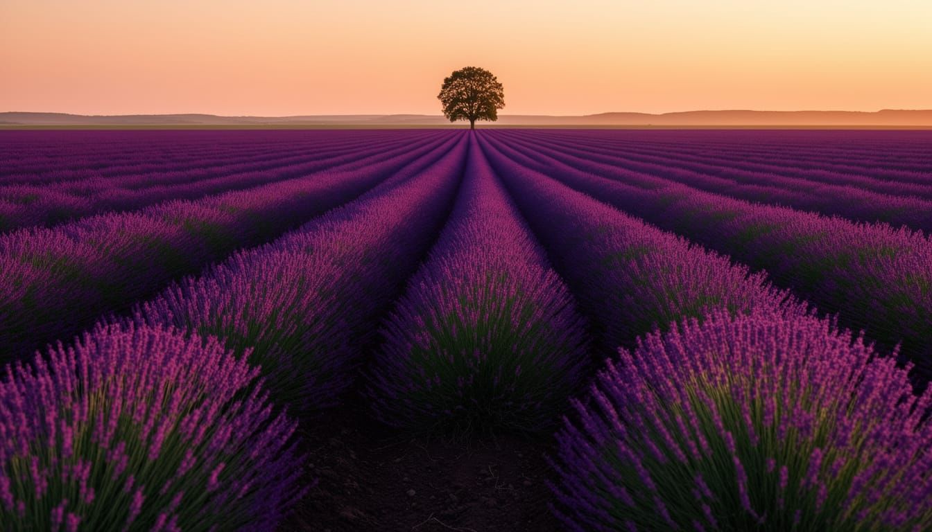 Lavender Rows Under Warm Sunset Light