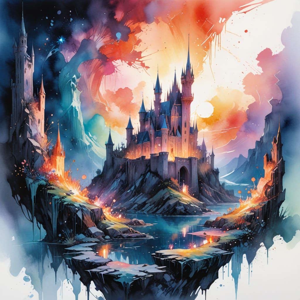 Luminous Crystal Citadel: A Watercolour Masterpiece
