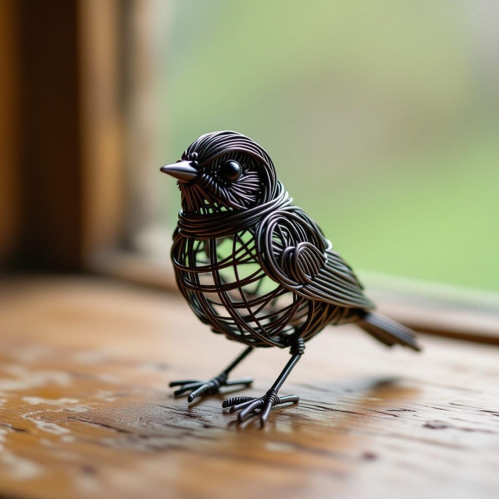 Minimalist Wire Sparrow Sculpture in Celia Smith Style