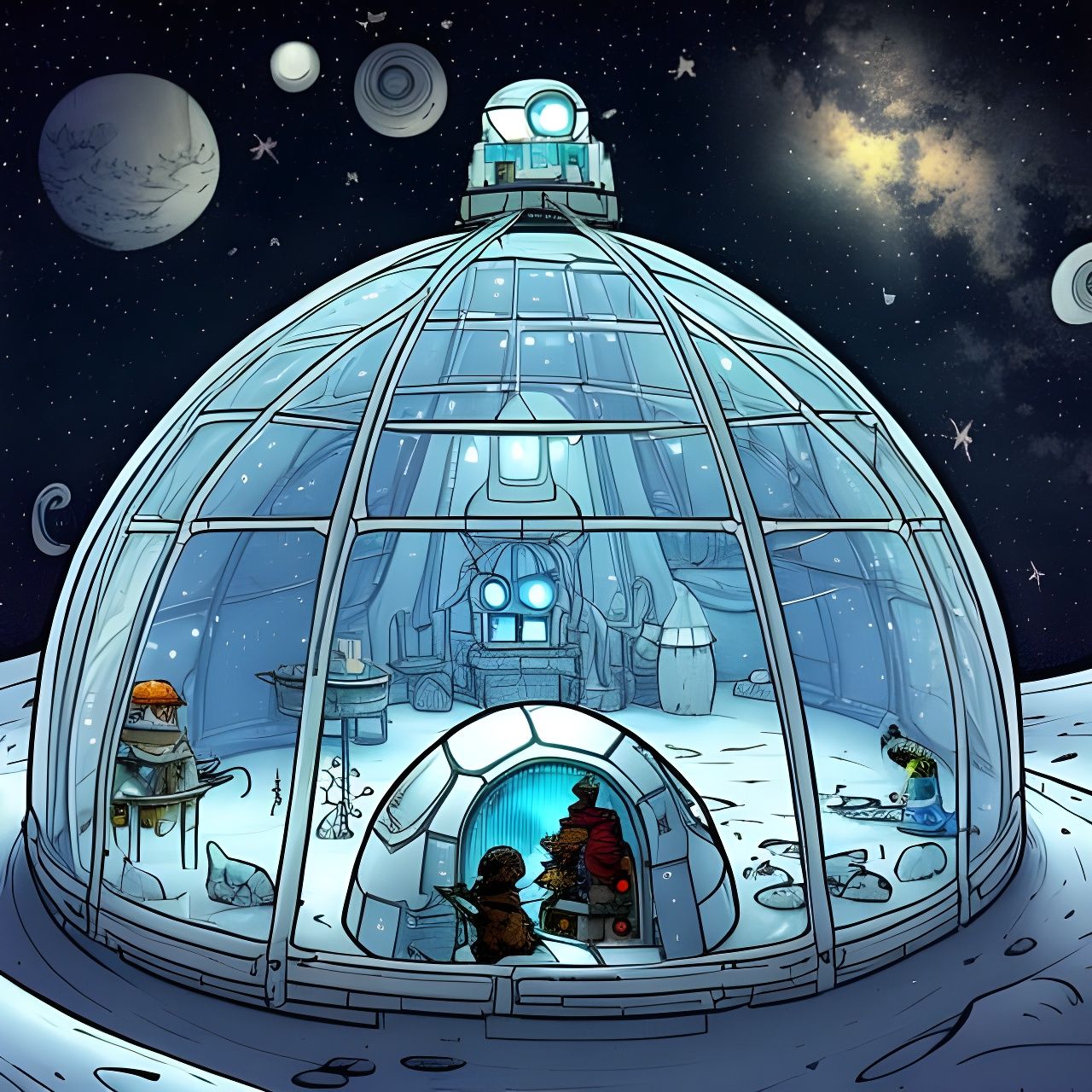 Igloo in Alaska Under Stars: Digital Matte Painting